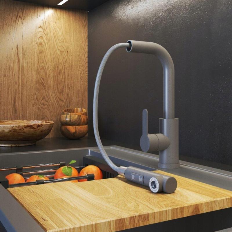 Гранителанд Celeste кухненски смесител сив с изтеглящ се чучур и ръчен душ с двойна функция 1208970663