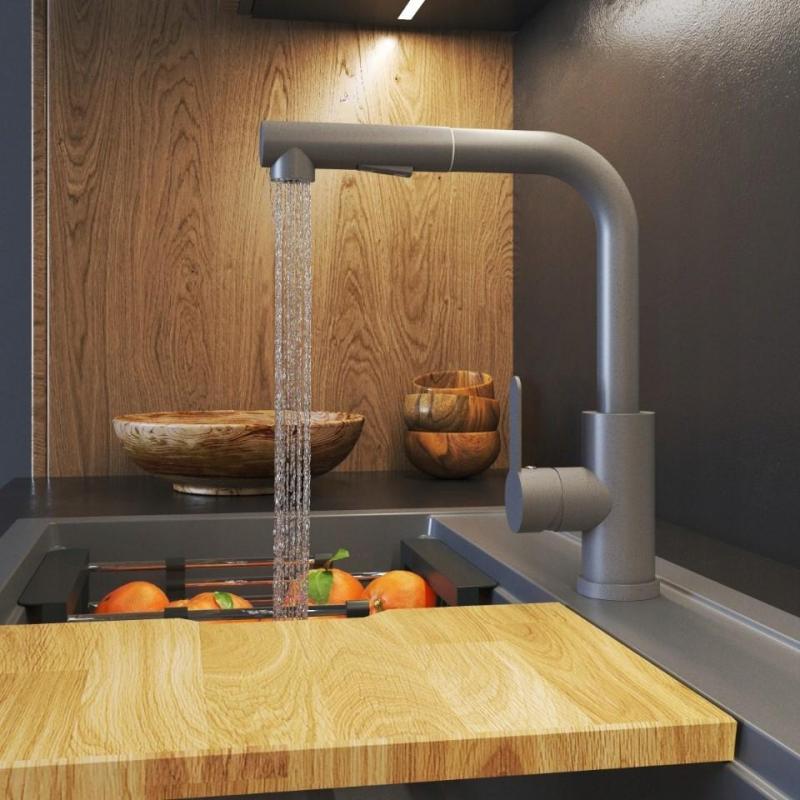 Гранителанд Celeste кухненски смесител сив с изтеглящ се чучур и ръчен душ с двойна функция 1208970663