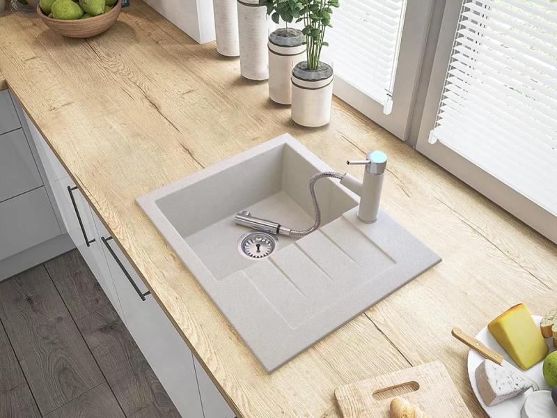 Гранителенд Керес Кухненски смесител за вода в бежов пясък с издърпващ се чучур и двойна функция на ръчна душ пръскачка 1208970708