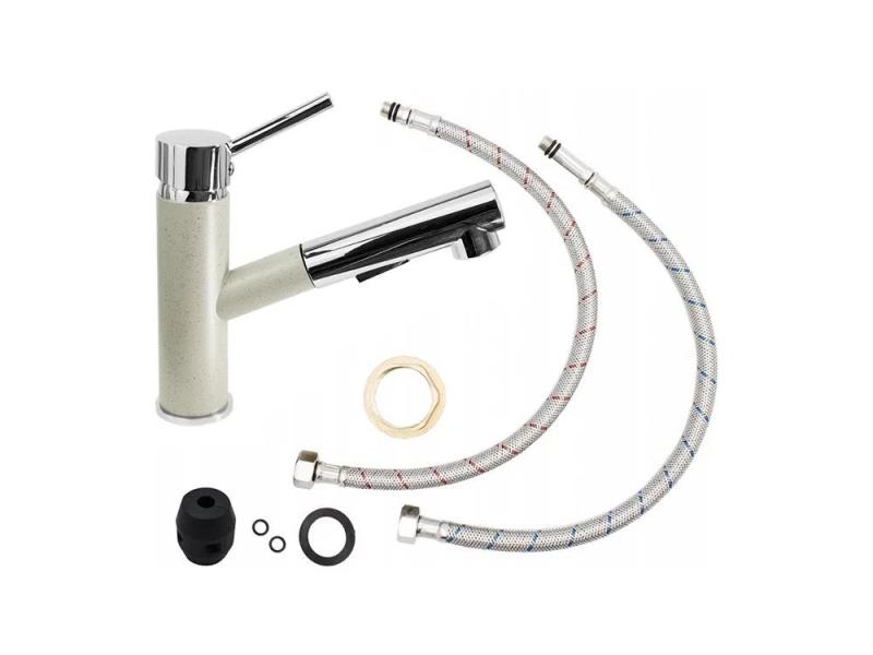 Гранителенд Керес Кухненски смесител за вода в бежов пясък с издърпващ се чучур и двойна функция на ръчна душ пръскачка 1208970708