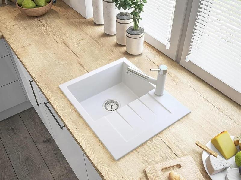 Granitland Ceres Кухненски смесител Бял с Изтеглящ се Чучур и Двойно-Функционален Ръчен Душ 1208970709