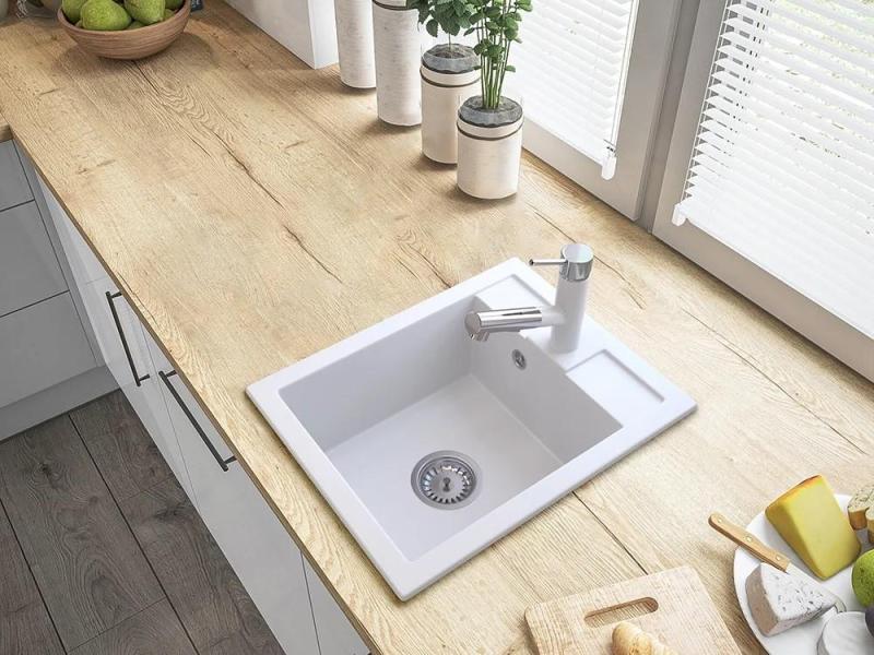 Granitland Ceres Кухненски смесител Бял с Изтеглящ се Чучур и Двойно-Функционален Ръчен Душ 1208970709