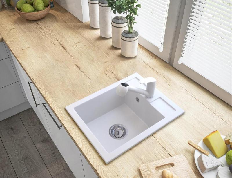 Гранитланд Rhea Смесител за кухня Бял с Изтеглящ се чучур и Двойно-функционален ръчен душ 1208970714