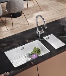 Ausmann Ceramic Ember Керамичен бял половинен мивка за повърхностен и подов монтаж 174 x 400 mm с неръждаема стомана пробка 1208970734