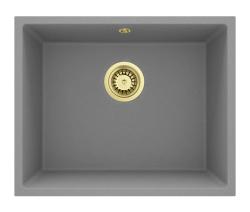 Гранитен Универсален Сив Мивка 50x40 см За Вграждане, Под Вграждане и Плоско Вграждане с Златен Стопер 1208970760