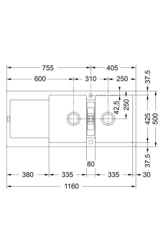 Франке Марис MRG 621 Фрагранит Мат Черен Двоен Мивкa 116 x 50 cm Построен със Секция за Отцеждане 114.0628.970