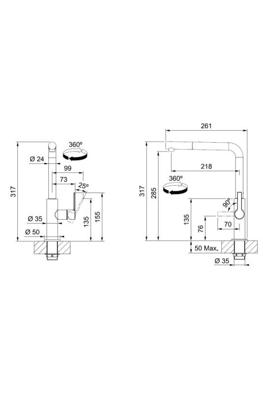 Франке Марис Слим L кухненски смесител черен с издърпващ се чучур 115.0728.394