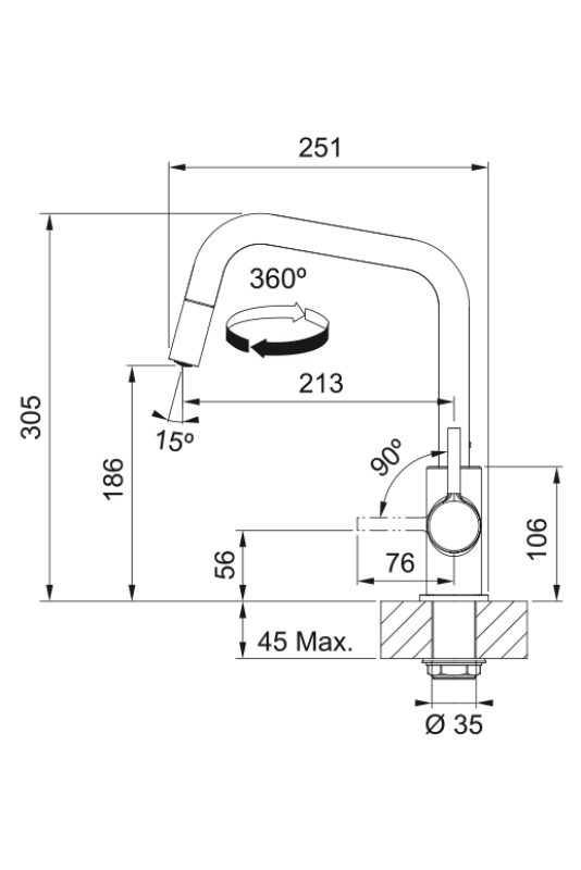 Франке Лина U Кухненски Чучур Черен С Издърпващ Се Излив 115.0728.477