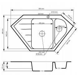 Graniteland Amiata Гранитна черна ъглова мивка за монтаж върху плот 955x489 мм с неръждаема стоманена запушалка 1208971120