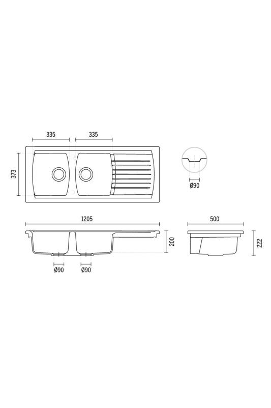 Ausmann Ceramic Crest Двойно керамично бяло мивко със сушилня 1205 x 500 мм 1208971132