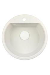 ГранитМи Бремен кръгла гранитна мивка 43 см бяла, повърхностна и вградена, с отвор за смесител и бял щепсел 1208971221