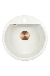 Гранитната ми кръгла мивка от Бремен 43 см, бяла, за монтаж отгоре и отдолу, с отвор за чешма и меден щепсел 1208971222