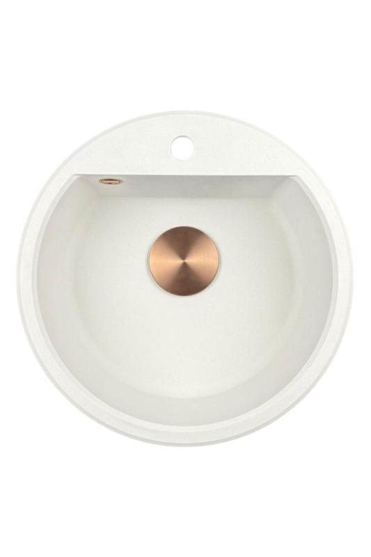 Гранитната ми кръгла мивка от Бремен 43 см, бяла, за монтаж отгоре и отдолу, с отвор за чешма и меден щепсел 1208971222