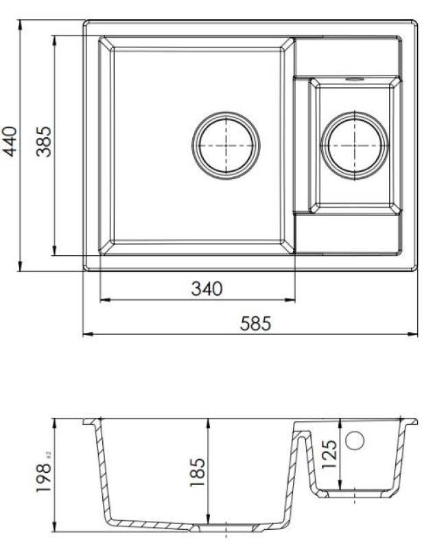 ГранитMy Smart допълнително плитка 1,5 гранитна поставка за бяла мивка 58x44см със златен щепсел 1208971224