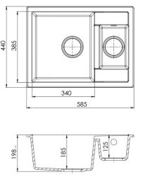 ГранитMy Smart допълнително плитки 1,5 гранитни бели мивки за монтаж 58x44cm със сив метален щепсел1208971225
