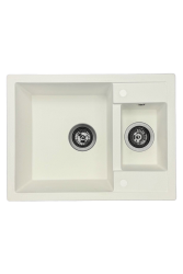 ГранитMy Smart допълнително плитки 1,5 гранитни бели мивки за монтаж 58x44cm със сив метален щепсел1208971225