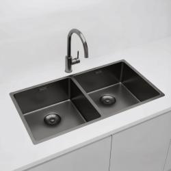 Pure.Sink Prestige Двойна мивка от оръжеен метал 82x40 см радиус 10мм за вграждане, равномерно построена и направена PPG404040-61