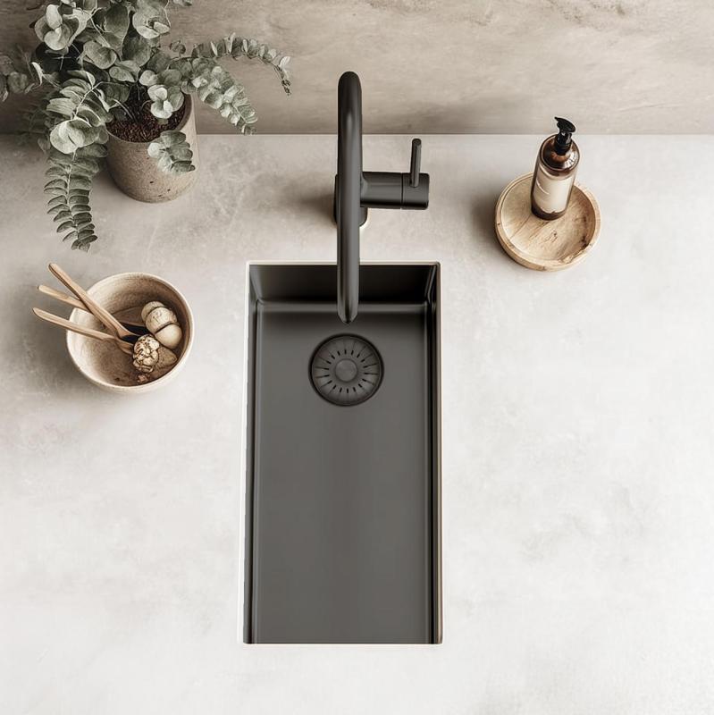 Pure.Sink Exclusivo Gun metal малко мивка 18x40 см 10mm радиус за вграждане, плоско вграждане и построяване PEX1840-61