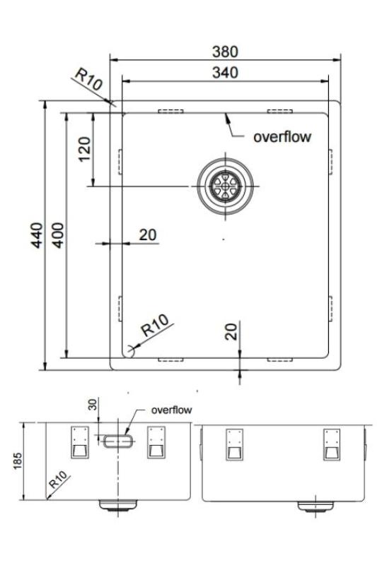 Pure.Sink Exclusivo Медено мивка 34x40 см 10мм радиус подградна, плоскостроене и надградба PEX3440-62