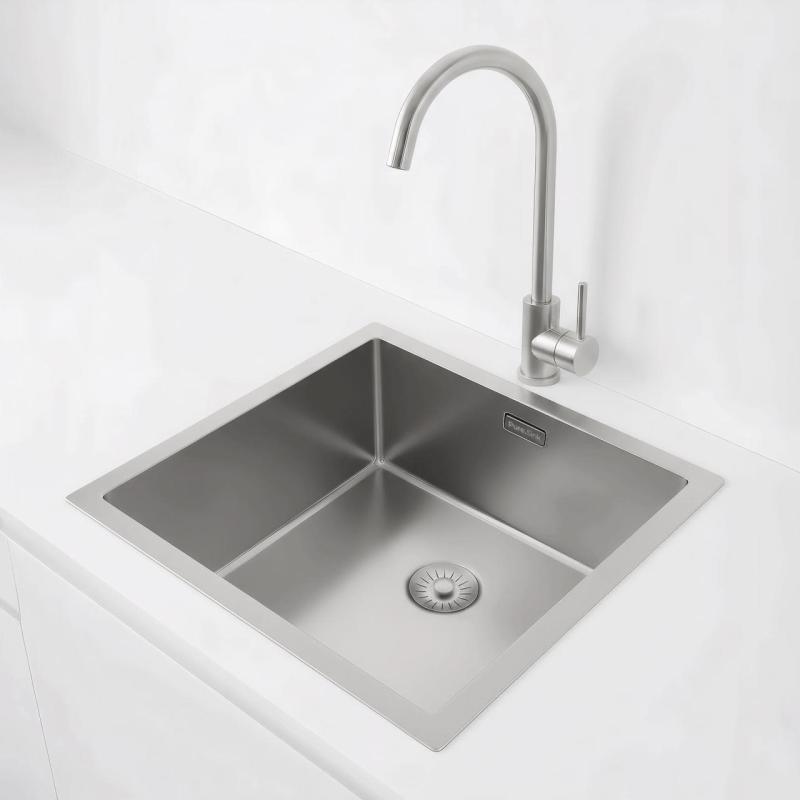 Pure.Sink Exclusivo RVS мивка 40x40 см 10мм радиус за вграждане, плоско монтиране и горно монтиране PEX4040-02