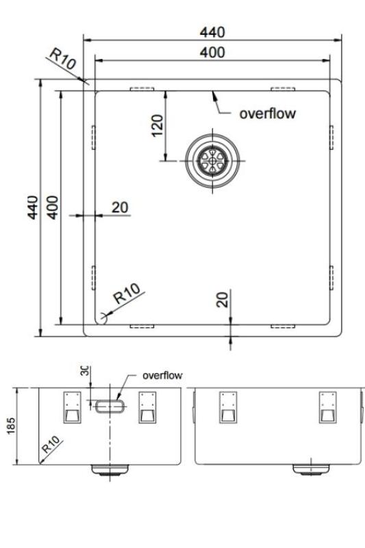 Pure.Sink Exclusivo Златен мивка 40x40 см 10мм радиус за вграждане, плоско вграждане и надстройка PEX4040-60