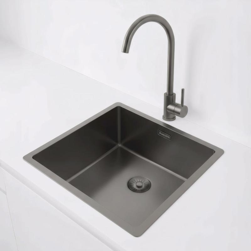 Pure.Sink Exclusivo Gun metal мивка 40x40 см 10mm радиус подградба, плоска градба и надстройка PEX4040-61