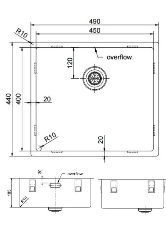 Pure.Sink Exclusivo Гън метал мивка 45x40 см 10mm радиус подградна, плоска градка и надградка PEX4540-61