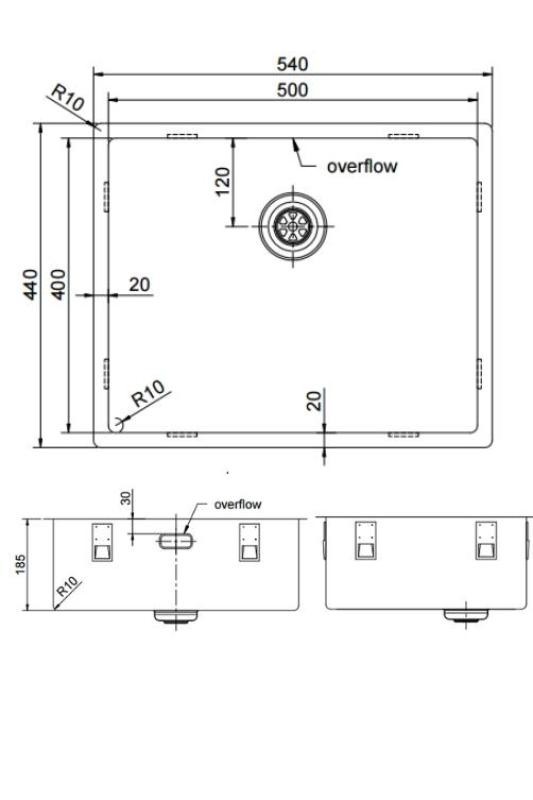 Pure.Sink Exclusivo Гън метал мивка 50x40 cm 10mm радиус подграда, равнинна градба и надградба PEX5040-61