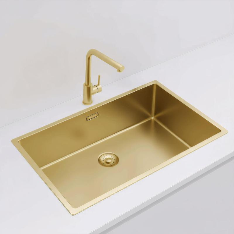 Pure.Sink Exclusivo голям златен мивка 70x40 см радиус 10mm под монтаж, равнинен монтаж и надстройка PEX7040-60