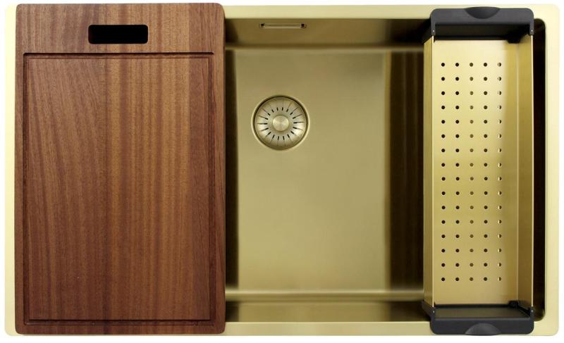 Pure.Sink Exclusivo голям златен мивка 70x40 см радиус 10mm под монтаж, равнинен монтаж и надстройка PEX7040-60