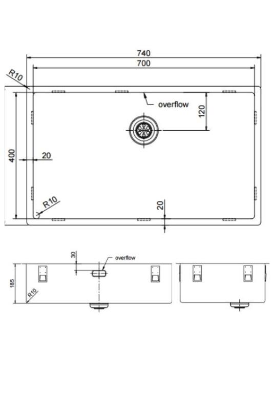 Pure.Sink Exclusivo голям златен мивка 70x40 см радиус 10mm под монтаж, равнинен монтаж и надстройка PEX7040-60