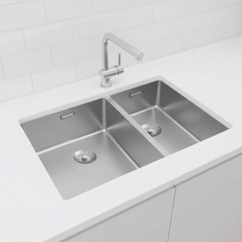 Pure.Sink Exclusivo RVS 1,5 половин чаша за миене 34+18 см 10мм радиус PEX341840-02