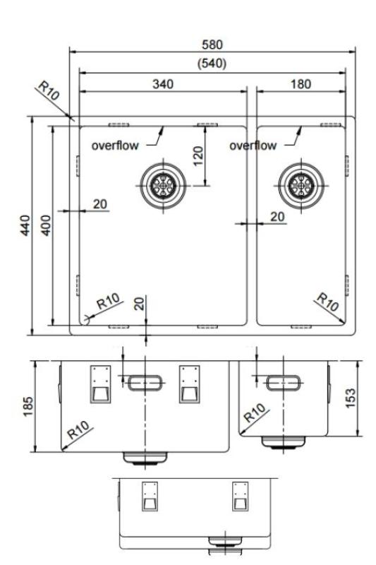 Pure.Sink Exclusivo Меден 1,5 полузатваращ се умивалник 34+18 см 10мм радиус PEX341840-62