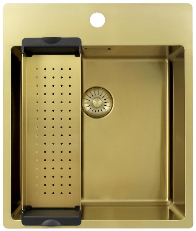 Pure.Sink Exclusivo Златен мивка 44x52 см Tapwing с отвор за смесител 10mm радиус PEX4040T-60