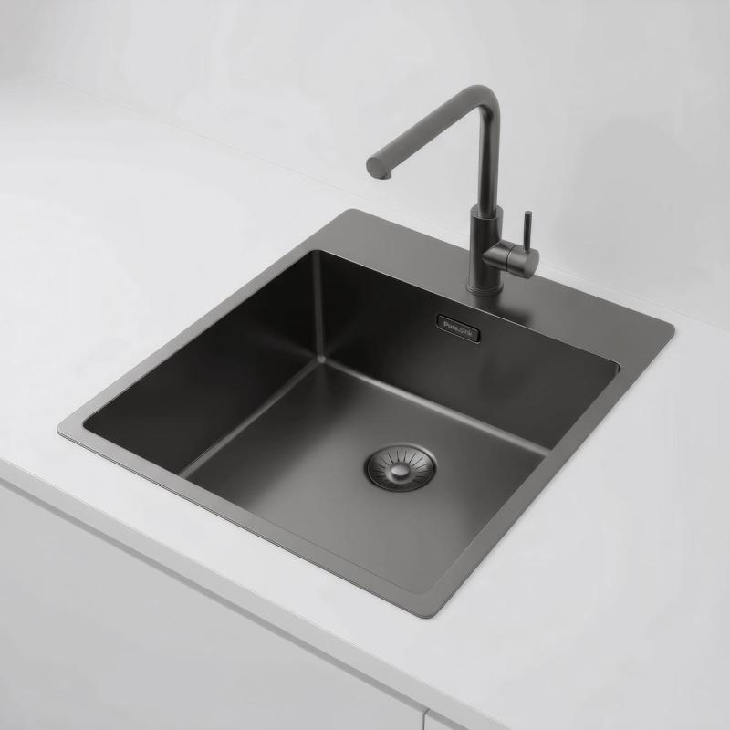 Pure.Sink Exclusivo Gun Metal мивка 44x52 см Tapwing с отвор за смесител 10mm радиус PEX4040T-61