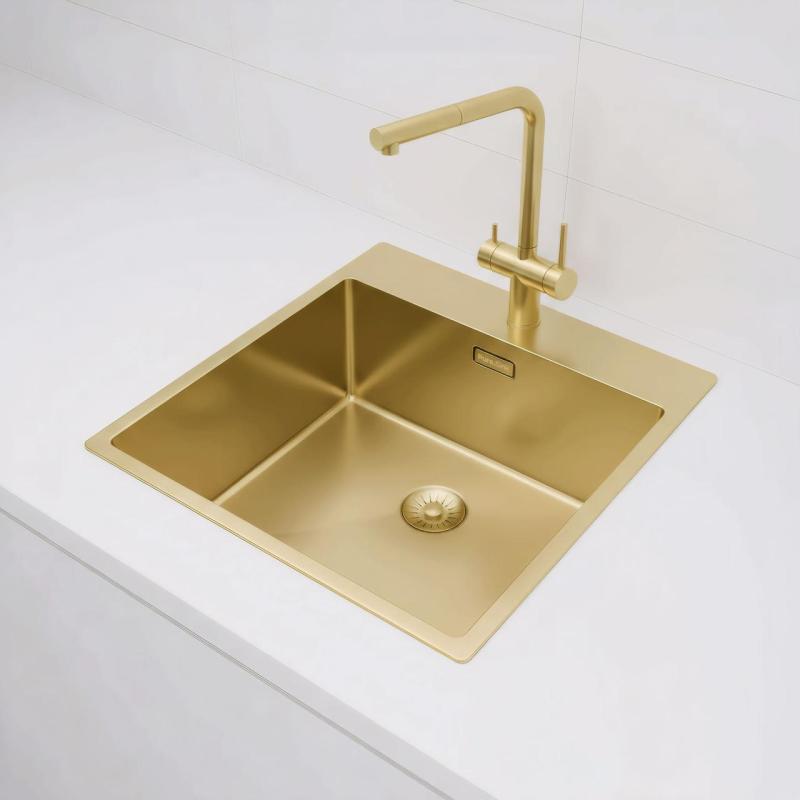 Pure.Sink Exclusivo Златна мивка 49x52 см Tapwing с отвор за чешма 10mm радиус PEX4540T-60