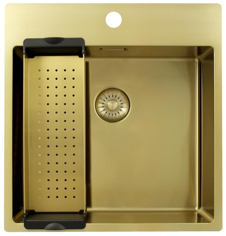 Pure.Sink Exclusivo Златна мивка 49x52 см Tapwing с отвор за чешма 10mm радиус PEX4540T-60