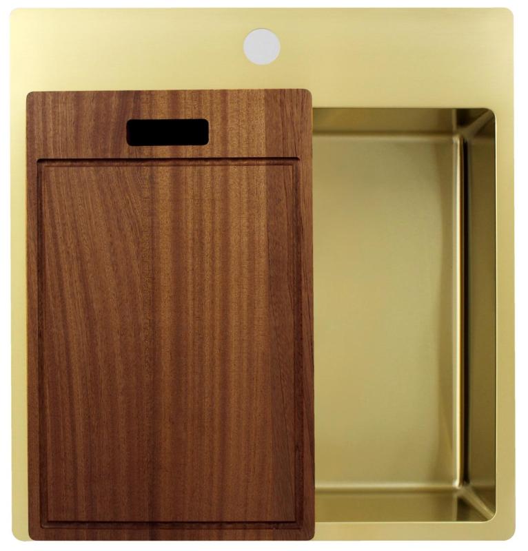 Pure.Sink Exclusivo Златна мивка 49x52 см Tapwing с отвор за чешма 10mm радиус PEX4540T-60