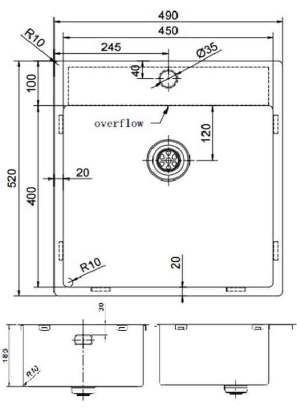 Pure.Sink Exclusivo Златна мивка 49x52 см Tapwing с отвор за чешма 10mm радиус PEX4540T-60
