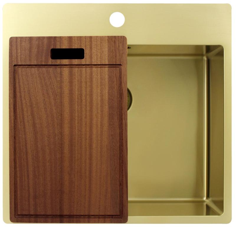 Pure.Sink Exclusivo Златен мивка 54x52 см Tapwing с отвор за чешма 10mm радиус PEX5040T-60