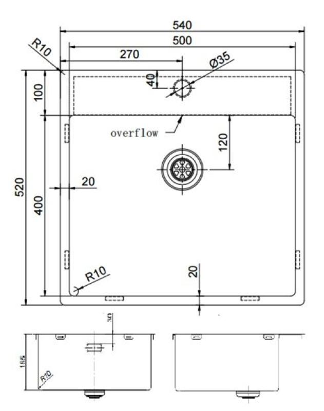 Pure.Sink Exclusivo Златен мивка 54x52 см Tapwing с отвор за чешма 10mm радиус PEX5040T-60