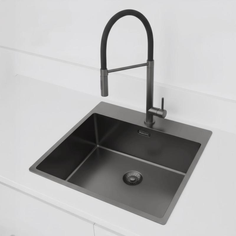 Pure.Sink Exclusivo Gun Metal мивка 54x52 см Tapwing с отвор за чешма 10mm радиус PEX5040T-61