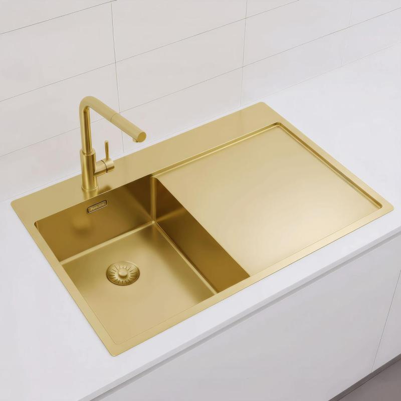 Pure.Sink Exclusivo Златна малка мивка с отцеждаща част 78x52 cm Кранче отляво PEX3478LT-60