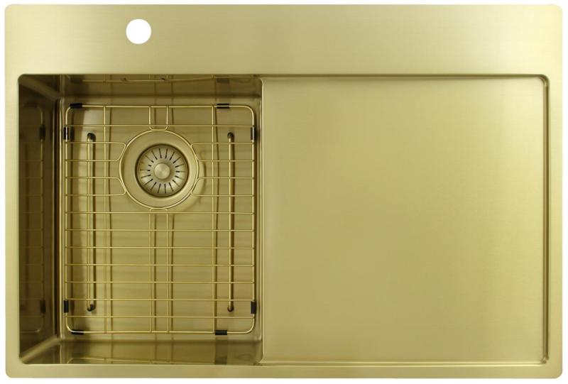 Pure.Sink Exclusivo Златна малка мивка с отцеждаща част 78x52 cm Кранче отляво PEX3478LT-60