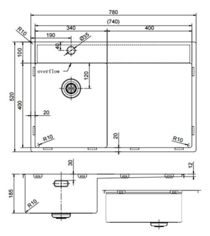 Pure.Sink Exclusivo Медено малко мивко със сушилня 78x52 cm Tapwing вляво PEX3478LT-62
