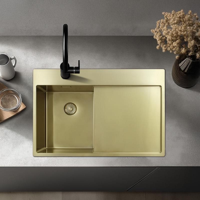 Pure.Sink Exclusivo Златна малка мивка с отцеждаща част 78x52 cm Крана Tapwing вдясно PEX3478RT-60