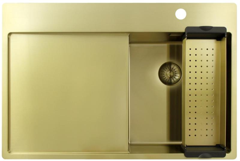 Pure.Sink Exclusivo Златна малка мивка с отцеждаща част 78x52 cm Крана Tapwing вдясно PEX3478RT-60
