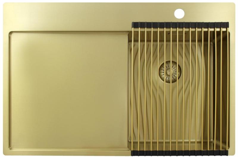 Pure.Sink Exclusivo Златна малка мивка с отцеждаща част 78x52 cm Крана Tapwing вдясно PEX3478RT-60