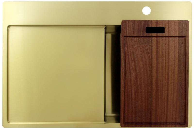 Pure.Sink Exclusivo Златна малка мивка с отцеждаща част 78x52 cm Крана Tapwing вдясно PEX3478RT-60