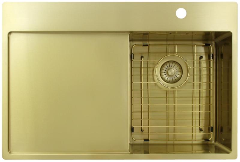 Pure.Sink Exclusivo Златна малка мивка с отцеждаща част 78x52 cm Крана Tapwing вдясно PEX3478RT-60